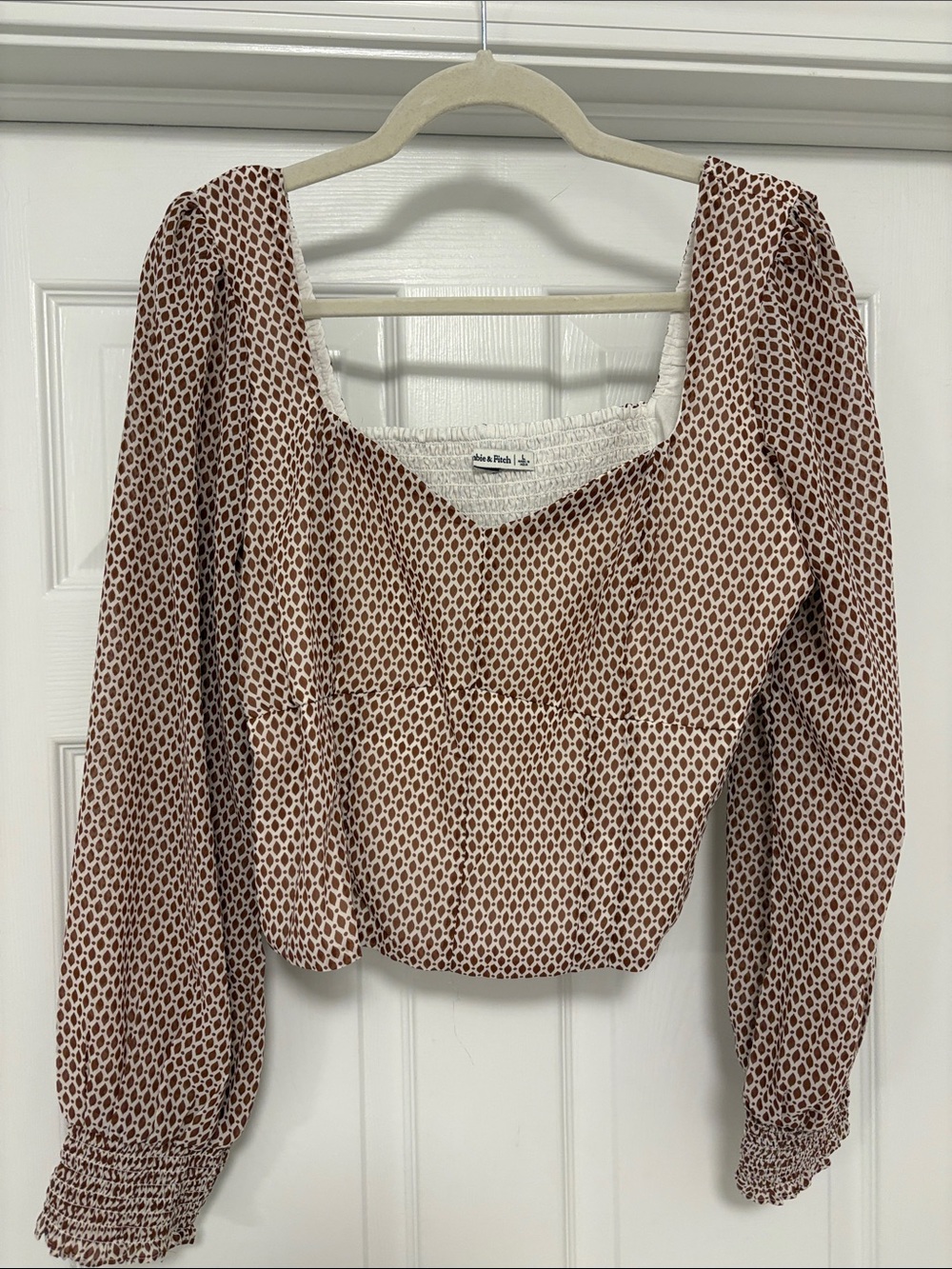Abercrombie & Fitch Brown Printed Square-Neck Puff Sleeve Blouse